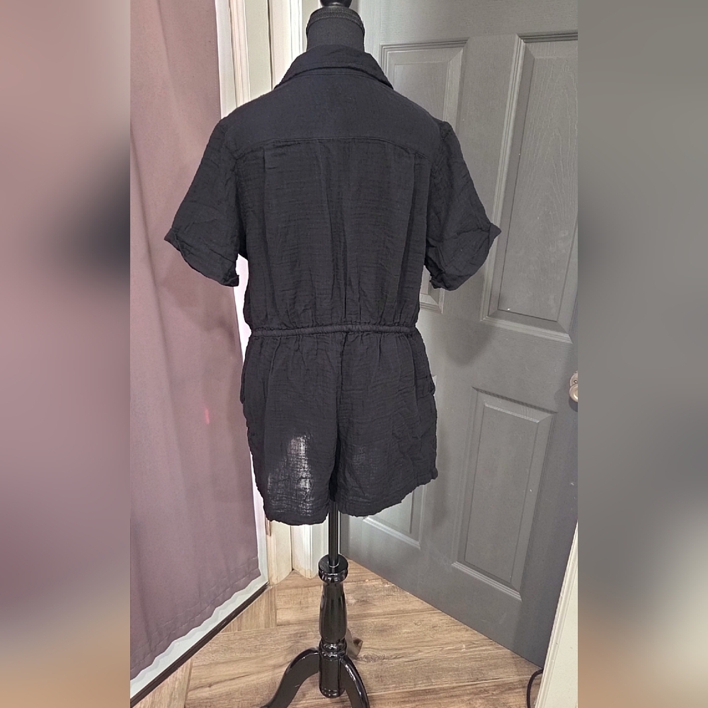 Black Button-Up Romper - Picture 2 of 4